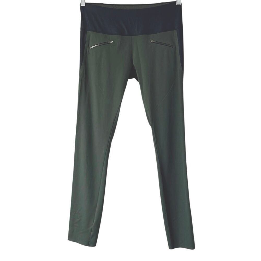 A DAY Throw and Roll Mid-Rise Leggings Womens Size L Moss Green/Black *EUC